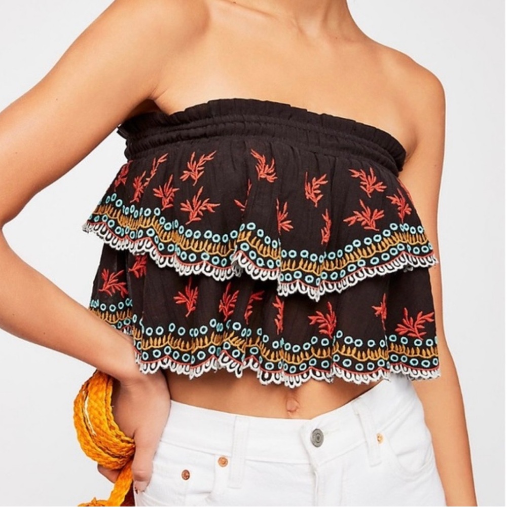 Free People Black and Red Ruffled Tube Top